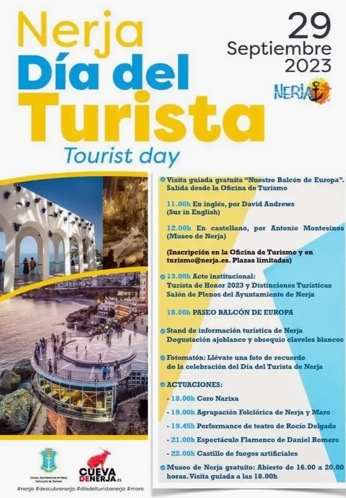 Cartel del Día del Turista de Nerja 2023 con el programa del 29 de septiembre