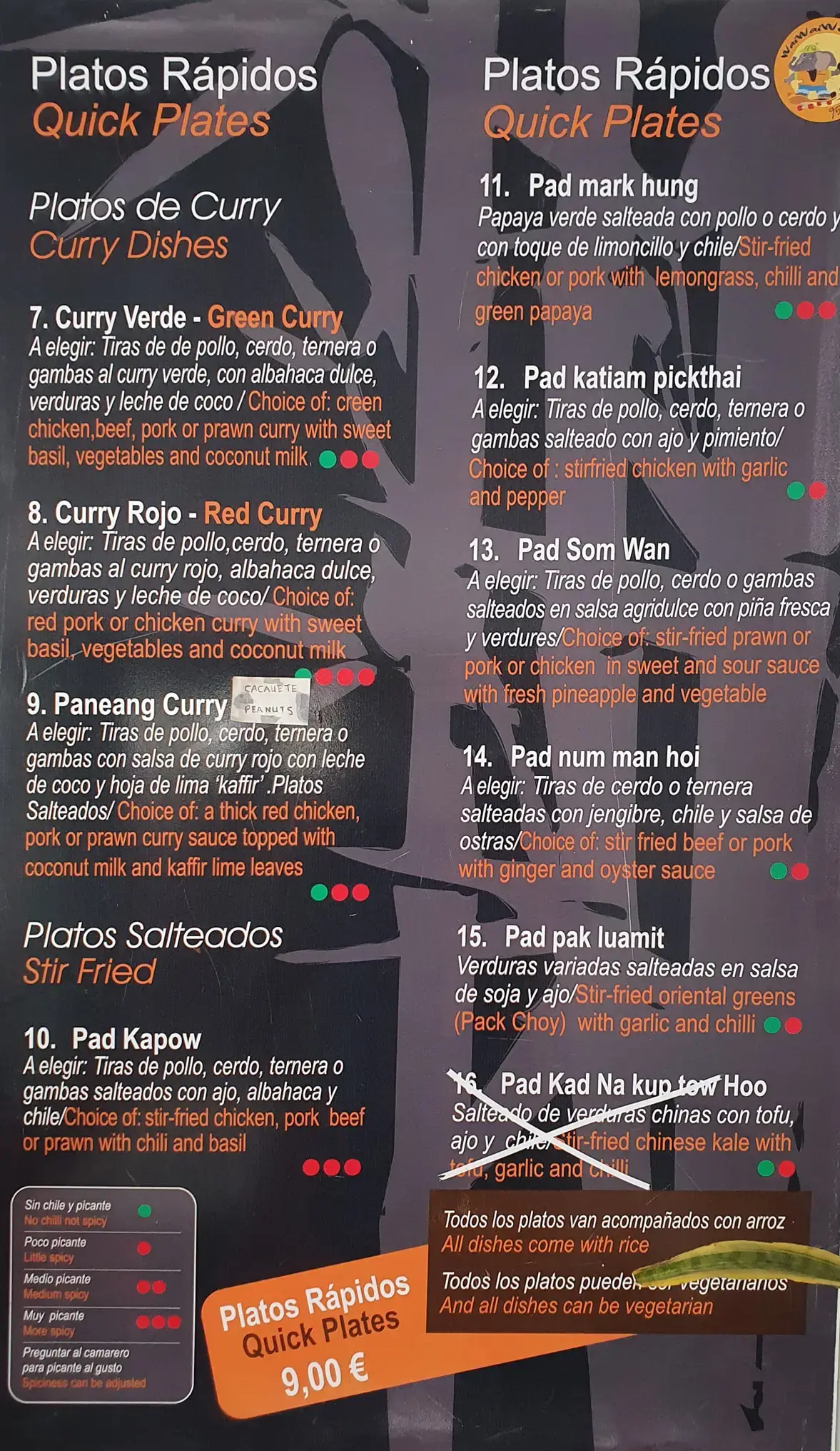 Carta (página 1) de Restaurante Tailandés Yuu Taley en Nerja