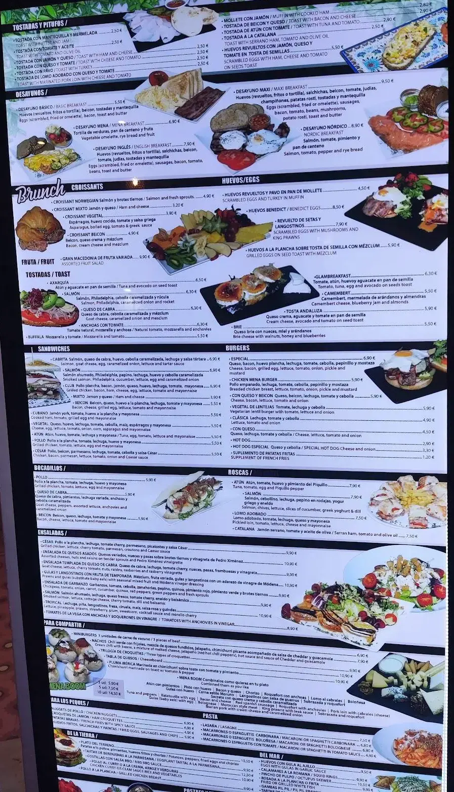 Carta (página 1) de Bar-Restaurante Mena Garden en Nerja
