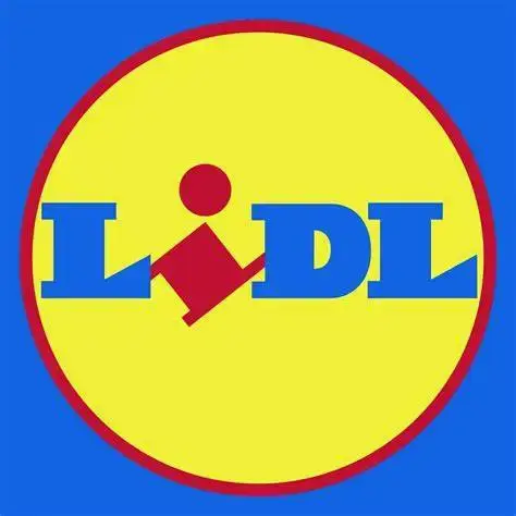 Logotipo de Lidl en círculo amarillo sobre fondo azul