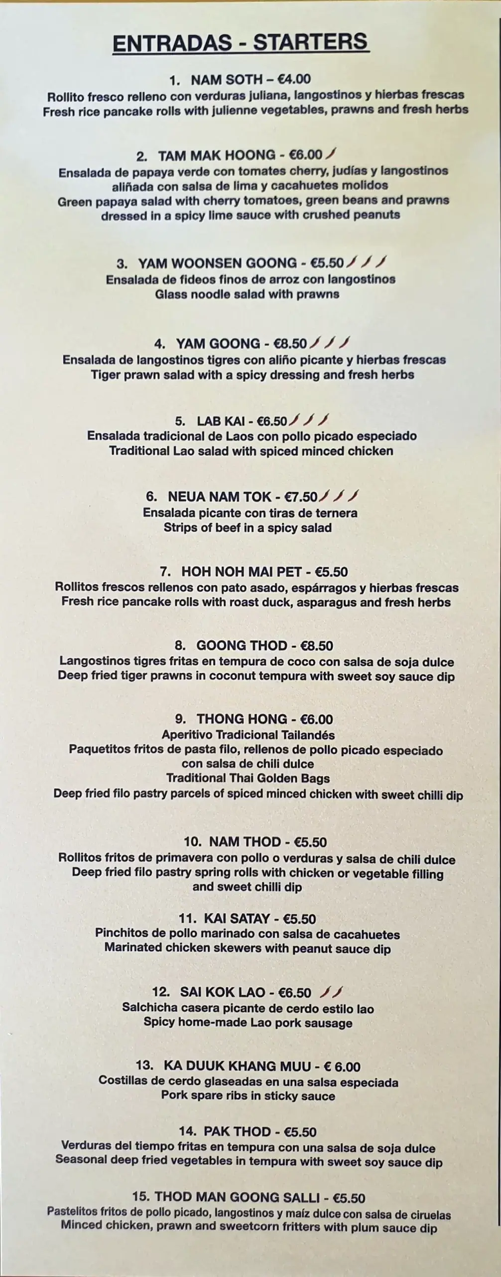 Carta (página 4) de Restaurante Tailandés Yuu Taley en Nerja