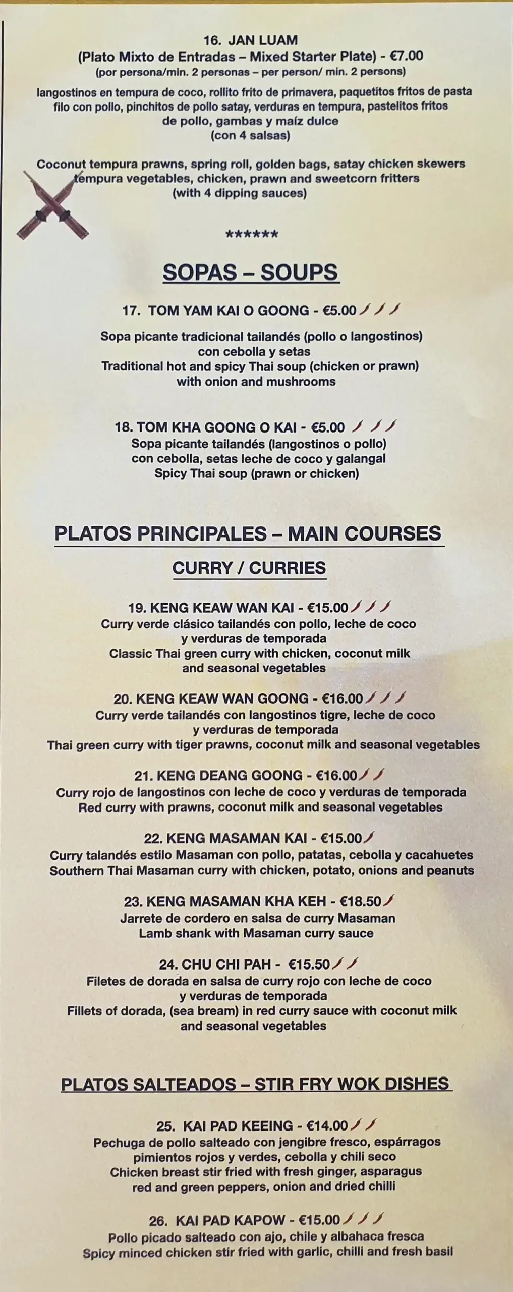 Carta (página 5) de Restaurante Tailandés Yuu Taley en Nerja
