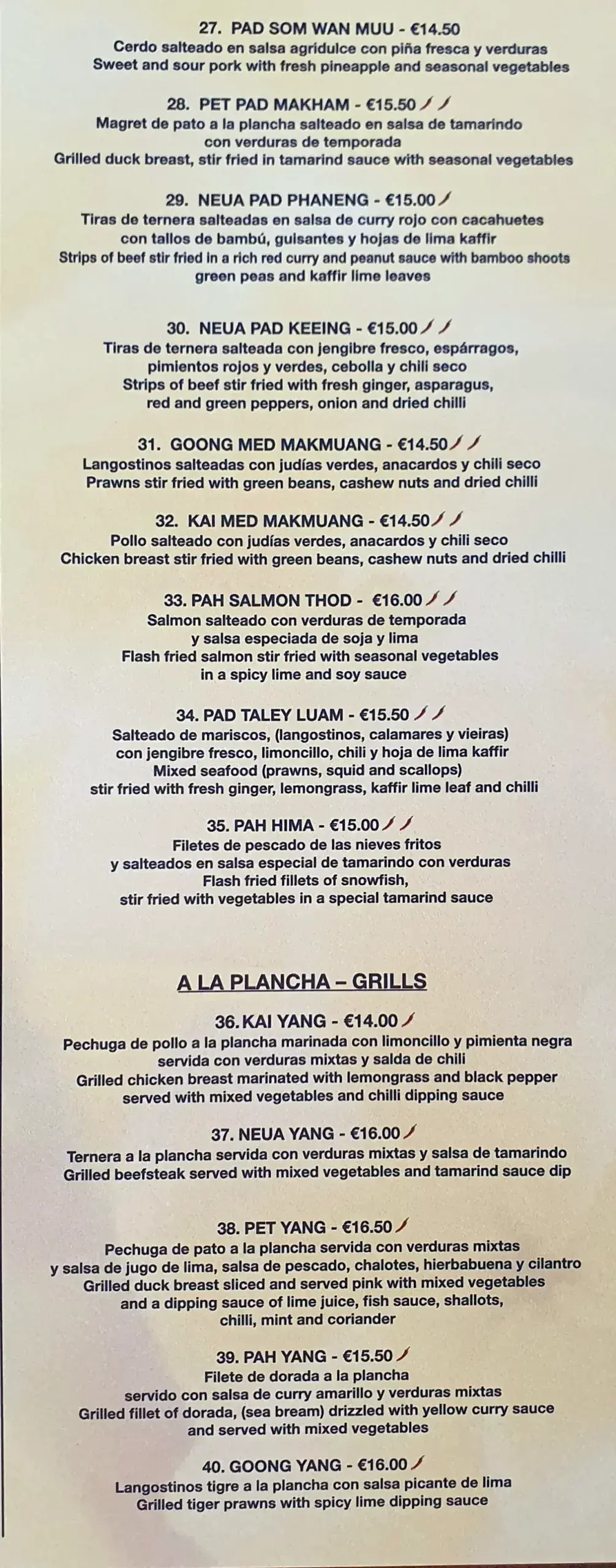 Carta (página 6) de Restaurante Tailandés Yuu Taley en Nerja