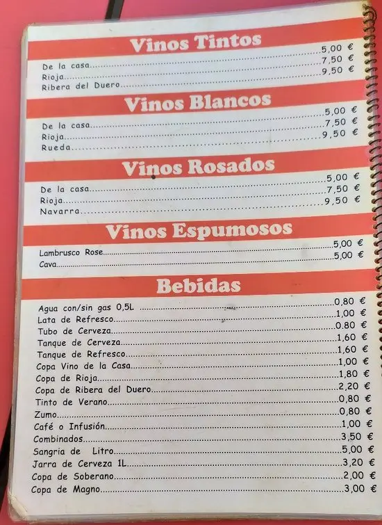 Carta de bebidas de Pizzería Little Italy Restaurant en Nerja