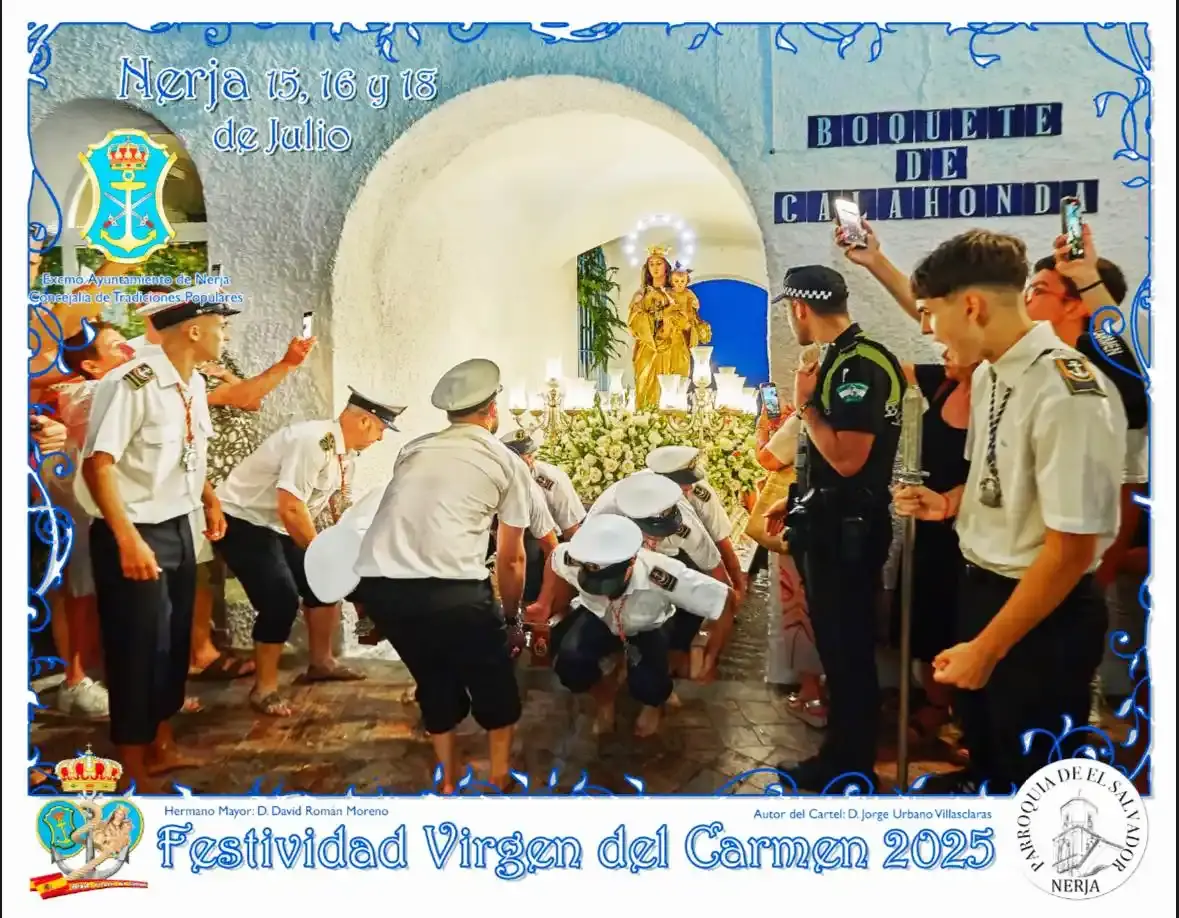 Cartel de la Festividad Virgen del Carmen 2025 en Nerja, 15, 16 y 18 de julio