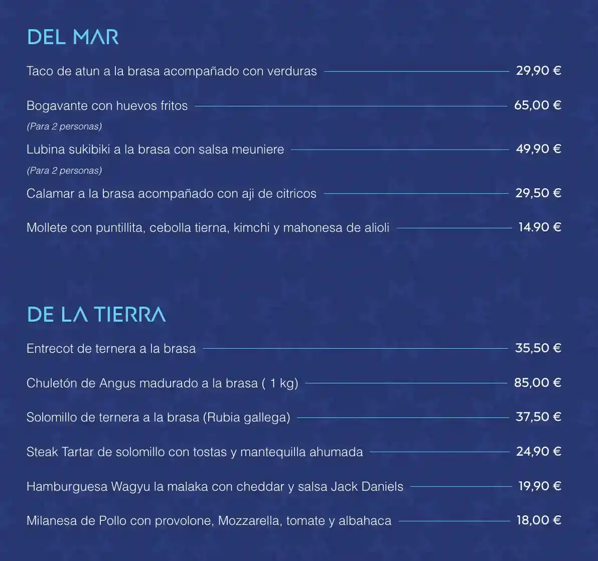 Carta de Restaurante La Malaka (Beach Club) en Nerja