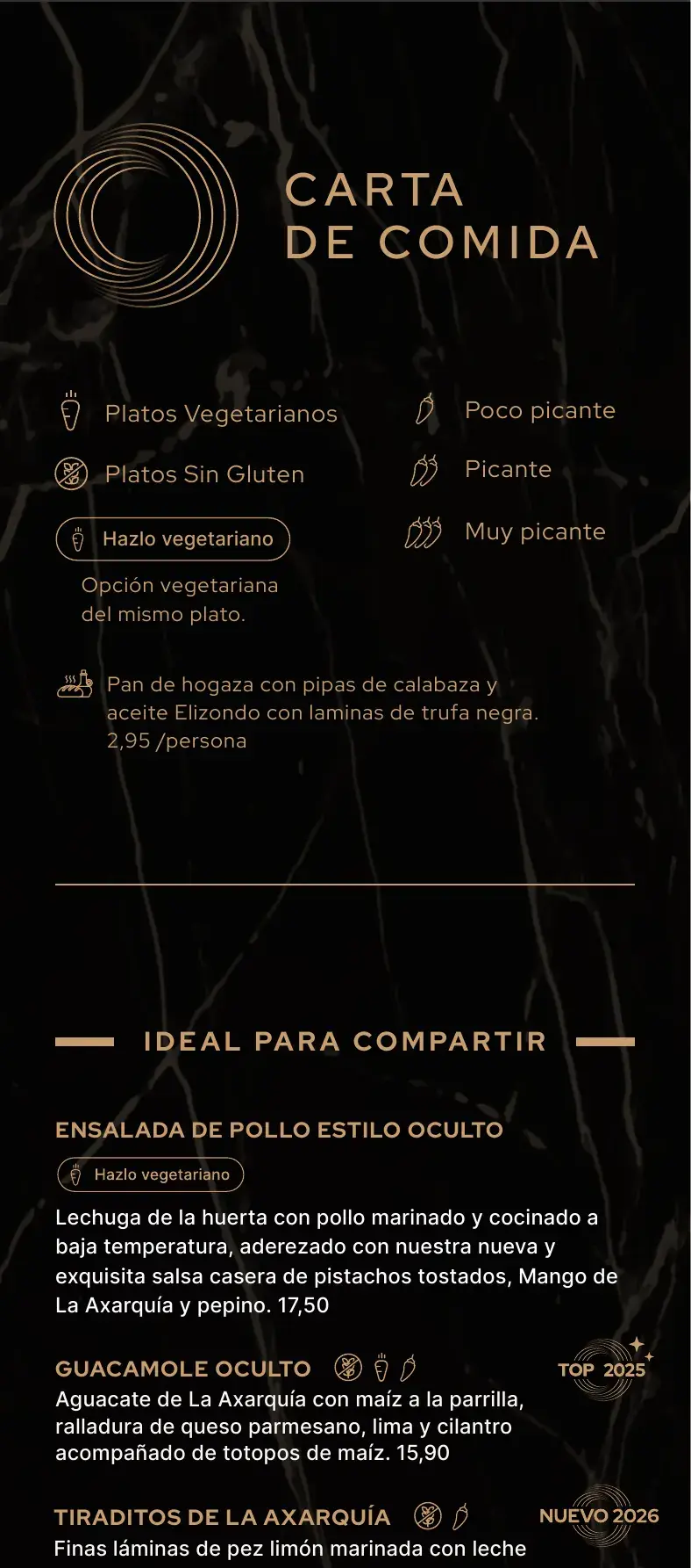 Carta (página 01) de Restaurante Oculto en Nerja