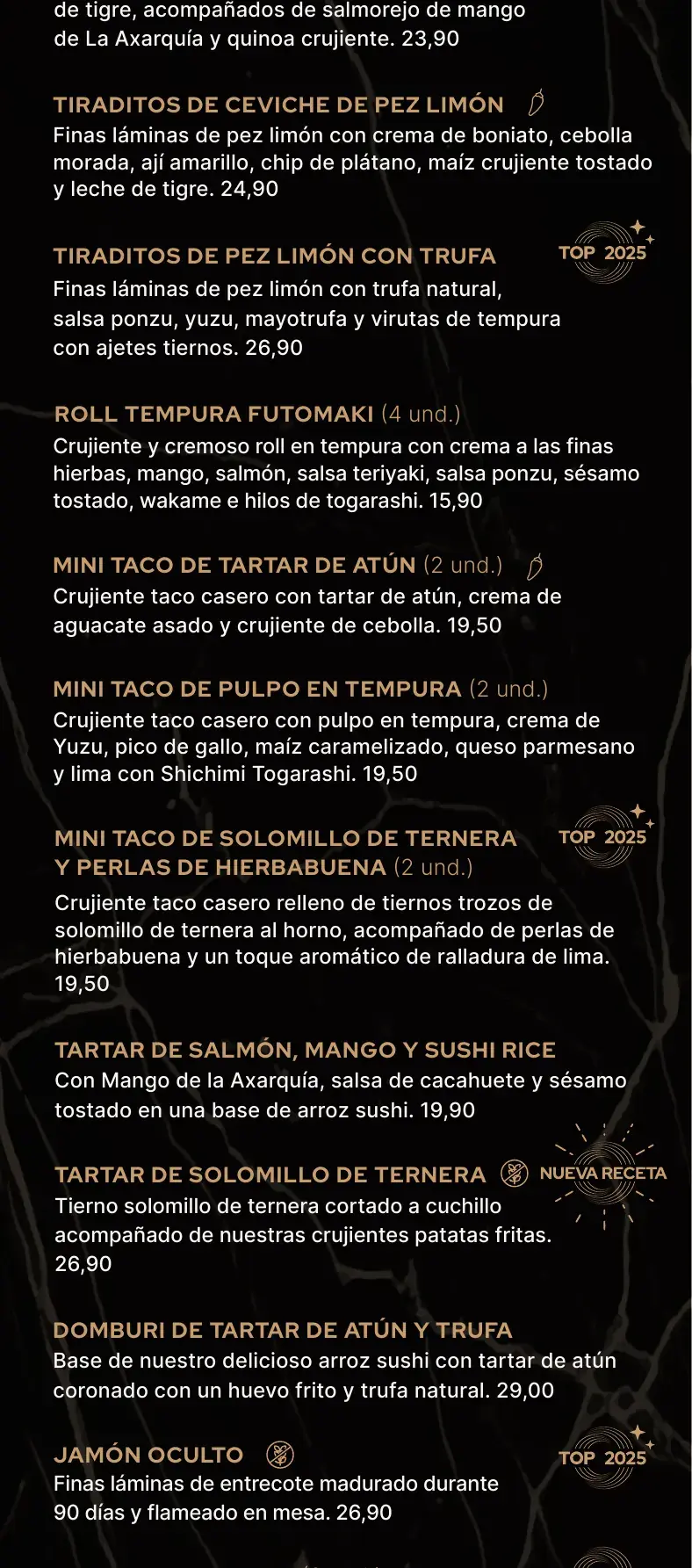 Carta (página 02) de Restaurante Oculto en Nerja