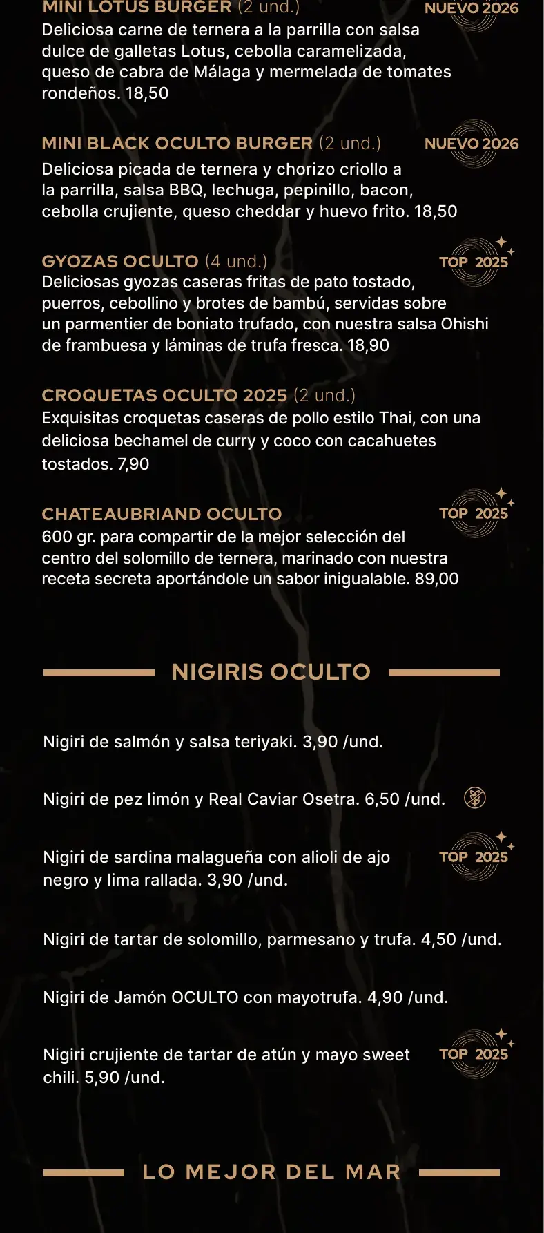 Carta (página 03) de Restaurante Oculto en Nerja