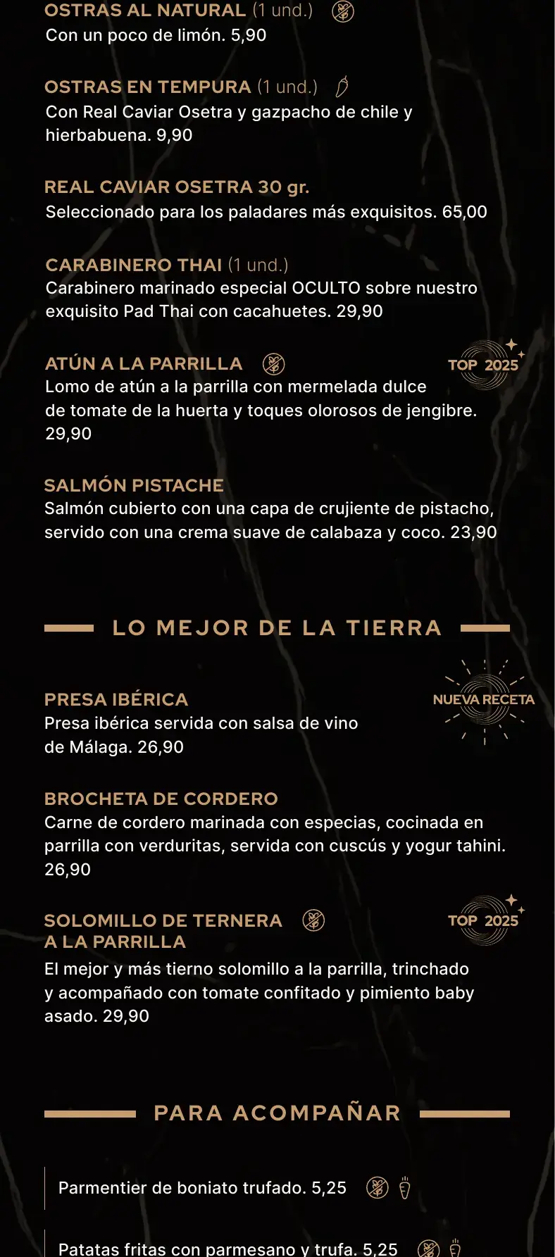 Carta (página 04) de Restaurante Oculto en Nerja
