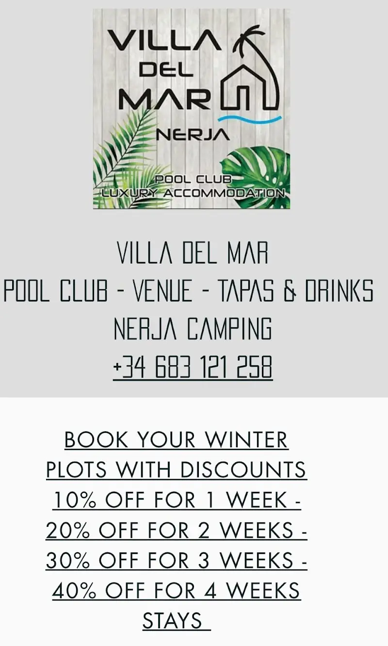 Anuncio con el logo de Villa del Mar y descuentos para parcelas de invierno por semanas