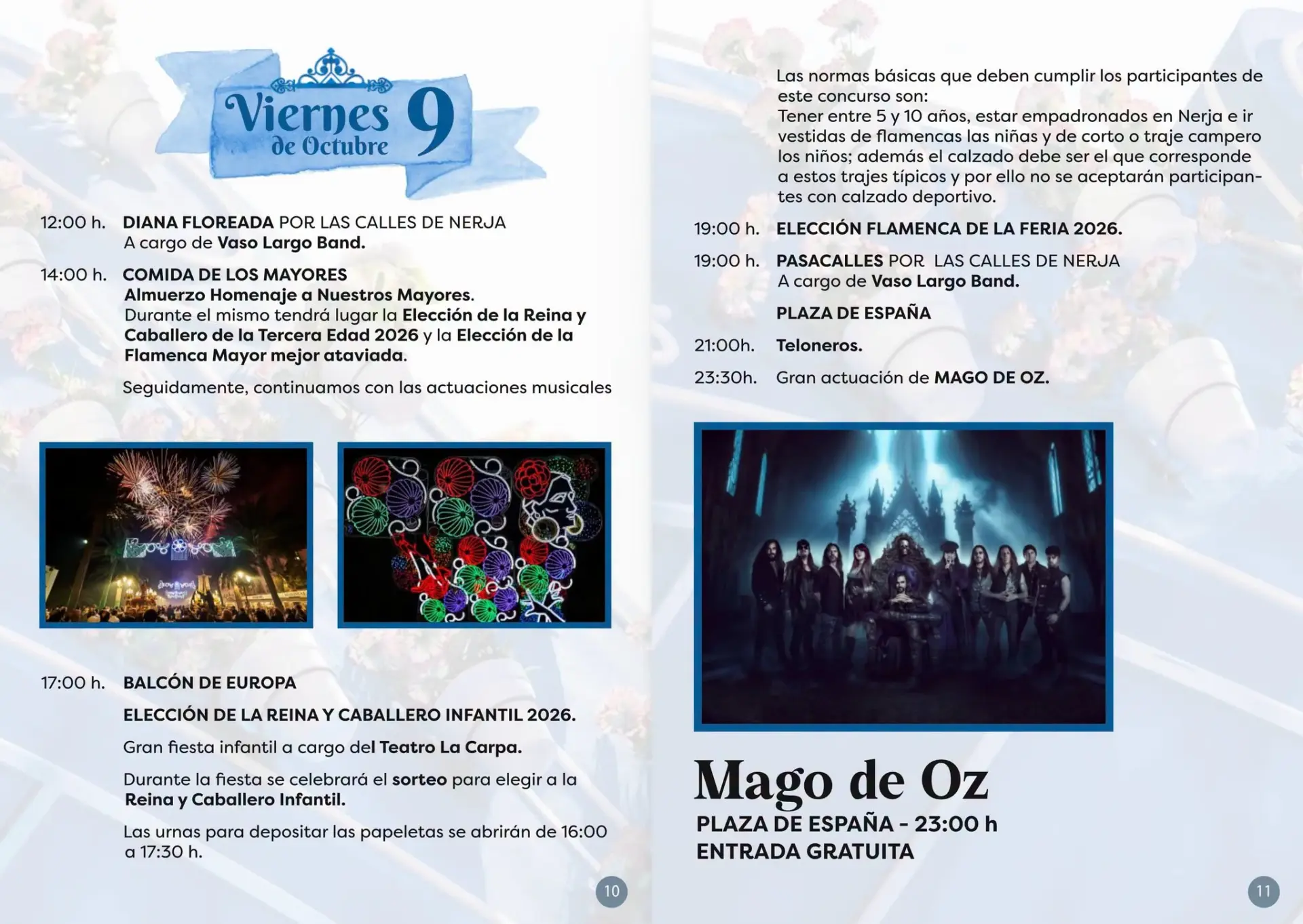 Programa de la Feria de Nerja 2026 del viernes 9 de octubre y concierto de Mägo de Oz
